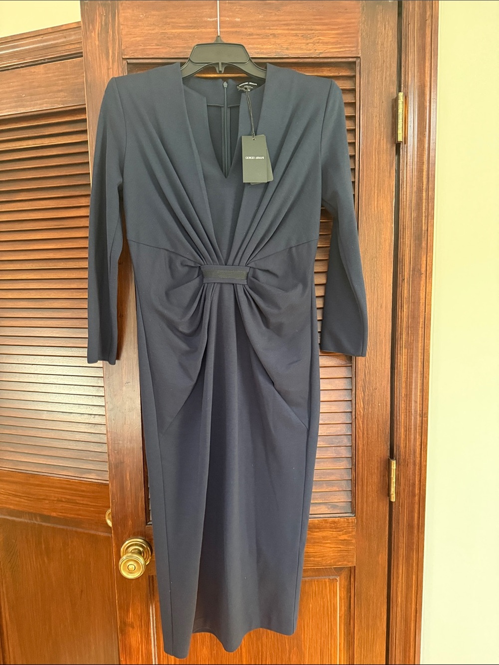Brand new Giorgio Armani Navy Pleated-Front Midi Dress